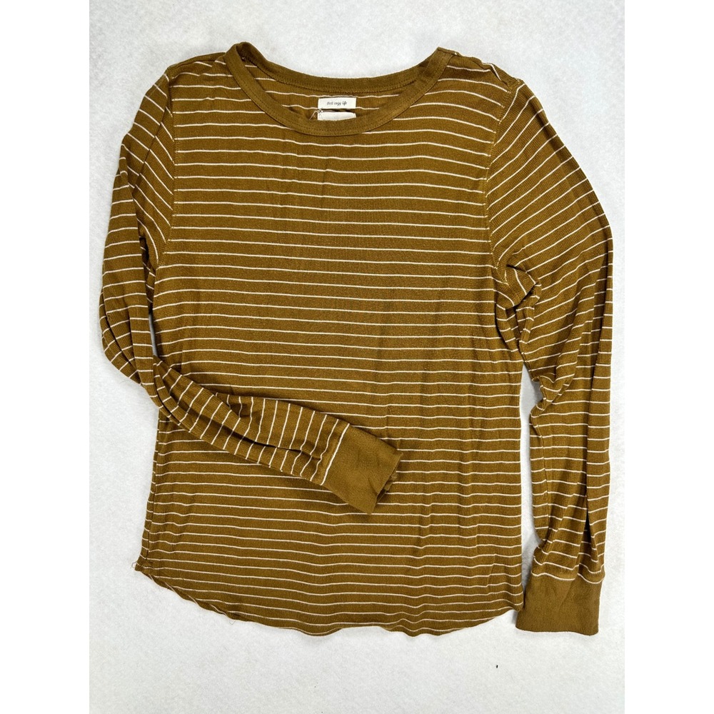 Thread & Supply Striped Ribbed Knit Long Sleeve Top Chai Tea White Size L